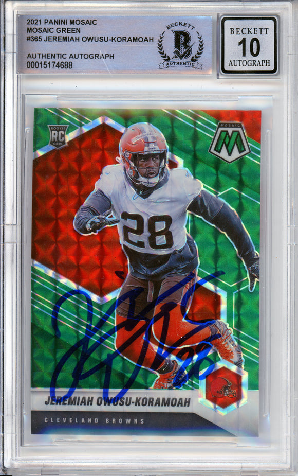 2021 Panini Mosaic Green #365 Jeremiah-Koramoah RC Cleavland Browns BAS Auto 10