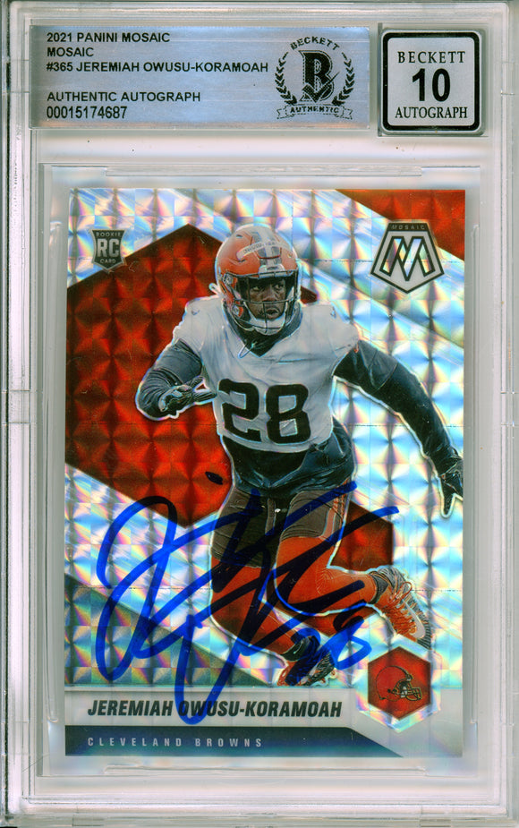 2021 Panini Mosaic Silver #365 Jeremiah-Koramoah RC Cleavland Browns BAS Auto 10