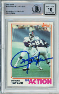 1982 Topps In Action #435 Lawrence Taylor RC New York Giants BAS Autograph 10