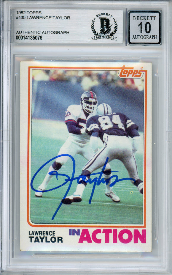 1982 Topps In Action #435 Lawrence Taylor RC New York Giants BAS Autograph 10