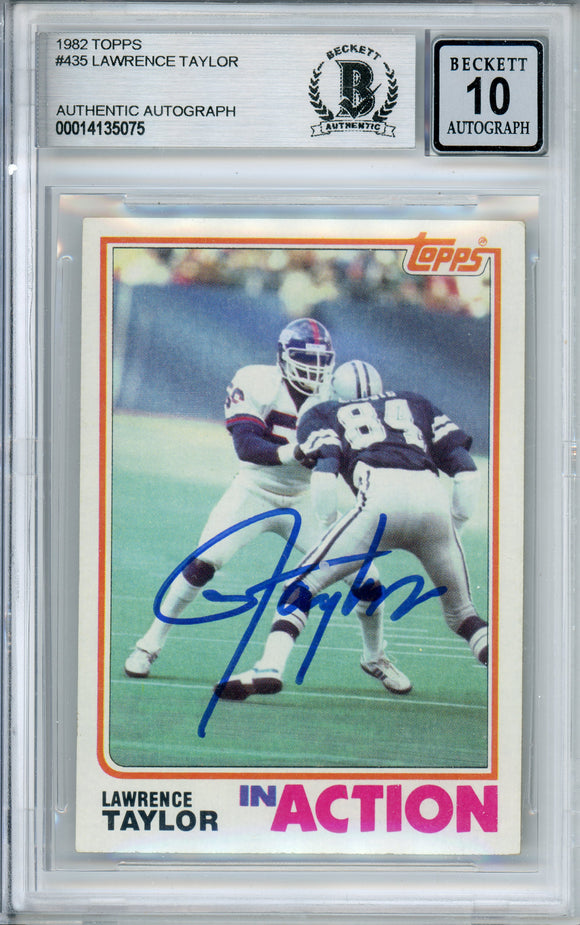 1982 Topps In Action #435 Lawrence Taylor RC New York Giants BAS Autograph 10