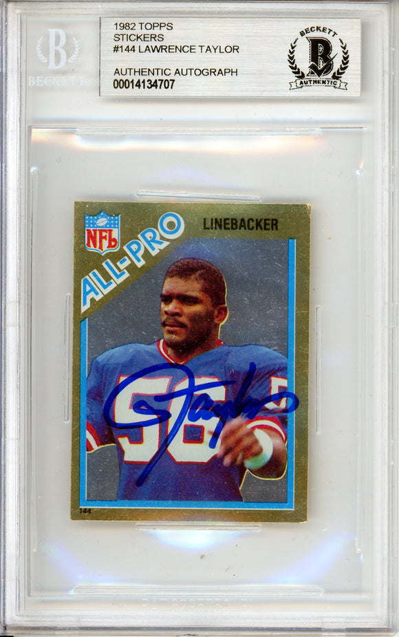 1982 Topps Stickers #144 Lawrence Taylor RC New York Giants BAS Autograph 10