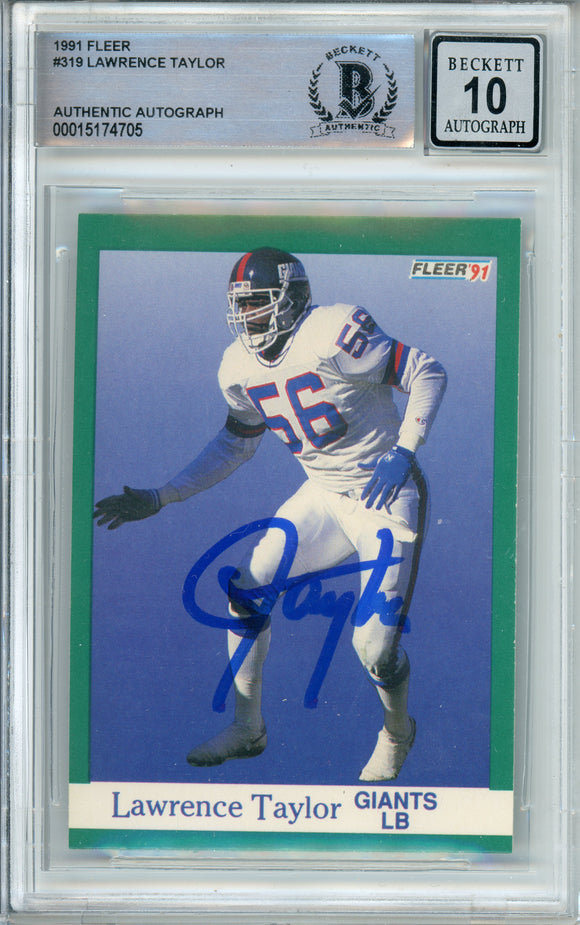 1991 Fleer #319 Lawrence Taylor New York Giants BAS Autograph 10