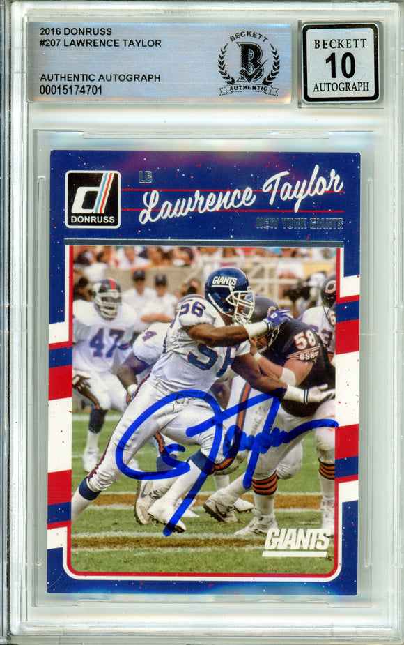 2016 Panini Donruss #207 Lawrence Taylor New York Giants BAS Autograph 10