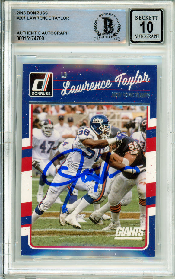 2016 Panini Donruss #207 Lawrence Taylor New York Giants BAS Autograph 10