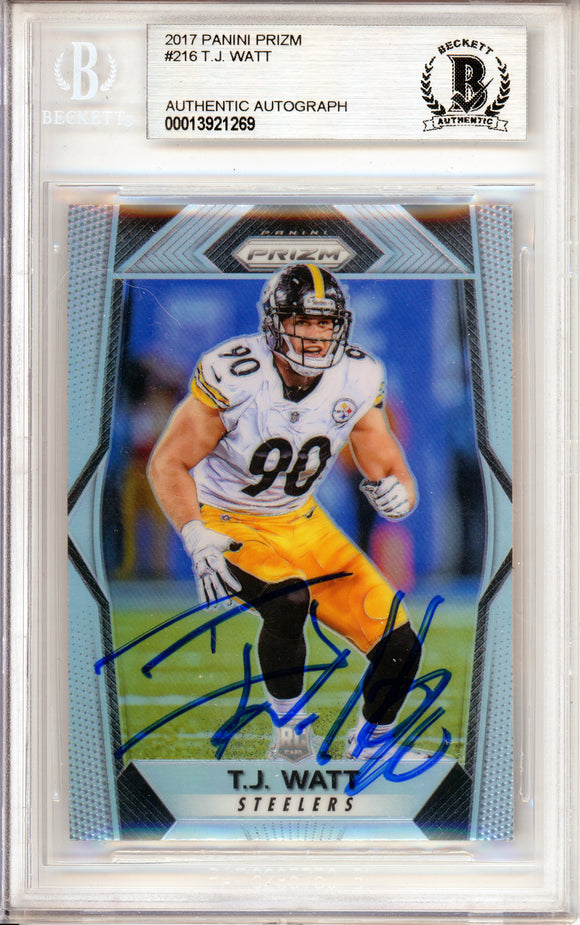 2017 Panini Prizm Silver #216 T.J. Watt RC Pittsburgh Steelers BAS Autograph 10