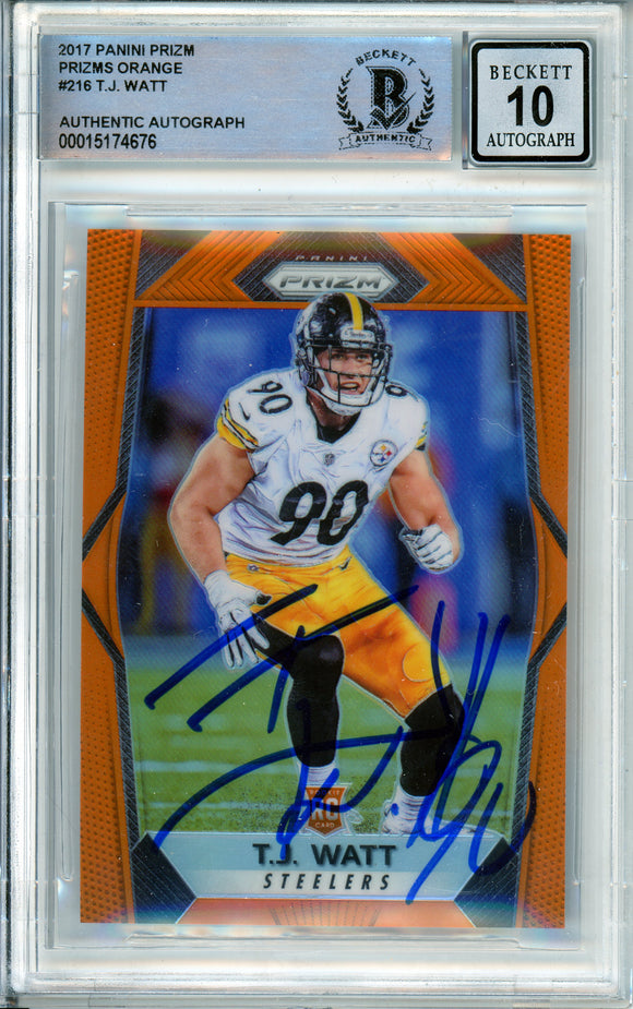 2017 Panini Prizm Orange #216 T.J. Watt RC 209/275 Pittsburgh Steelers BAS Auto