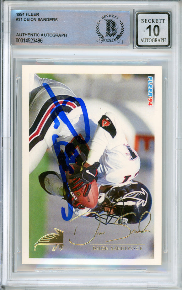 1994 Fleer #31 Deion Sanders Atlanta Falcons BAS Autograph 10