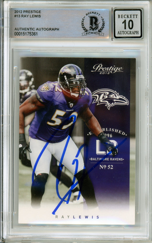 2012 Panini Prestige #13 Ray Lewis Baltimore Ravens BAS Autograph 10