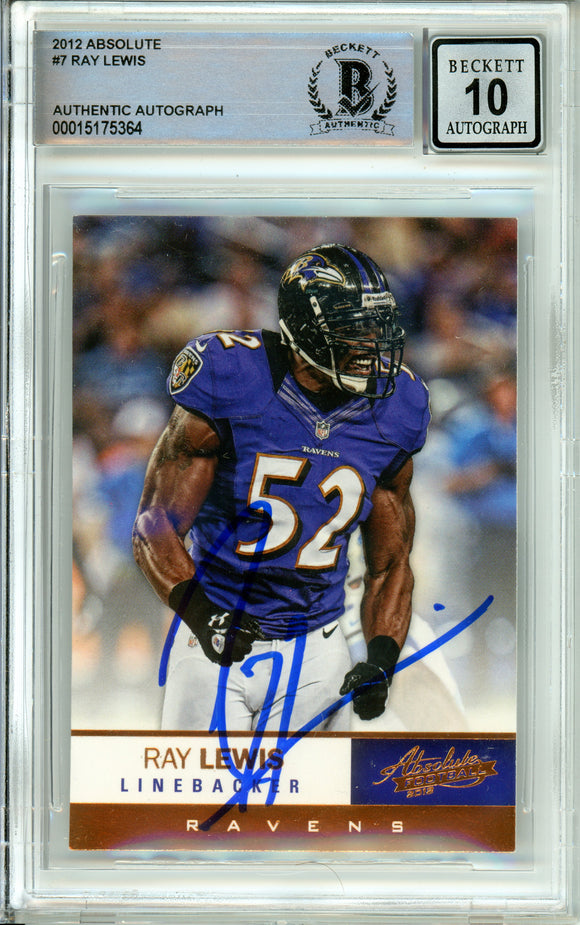 2012 Panini Absolute #7 Ray Lewis Baltimore Ravens BAS Autograph 10