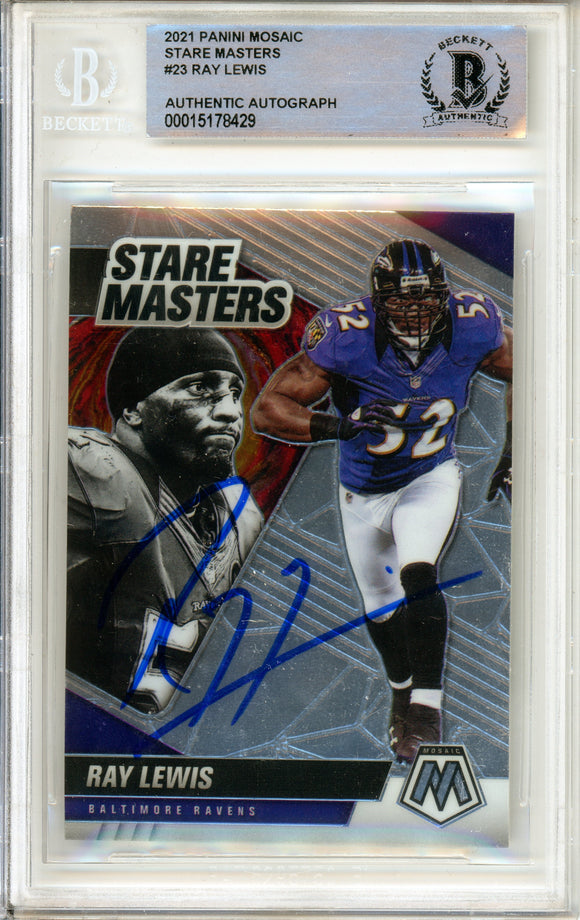 2021 Panini Mosaic Stare Masters #23 Ray Lewis Ravens BAS Autograph 10