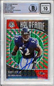 2021 Panini Mosaic Holofame Green #1 Ray Lewis Ravens BAS Auto 10