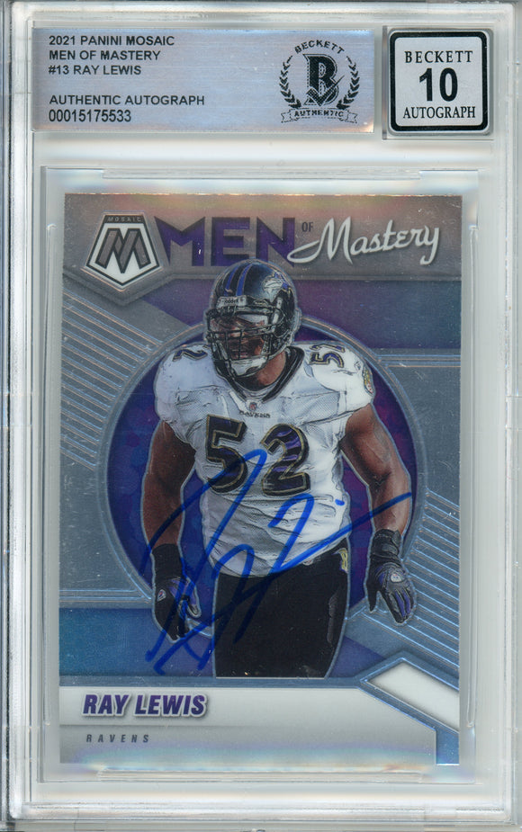 2021 Panini Mosaic Men of Mastery #13 Ray Lewis Ravens BAS Auto 10