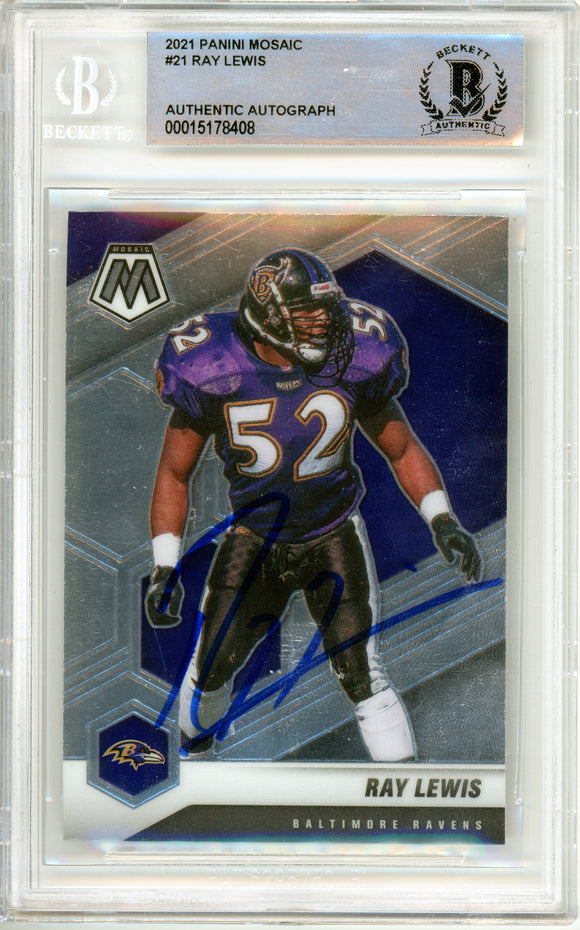 2021 Panini Mosaic #21 Ray Lewis Baltimore Ravens BAS Autograph