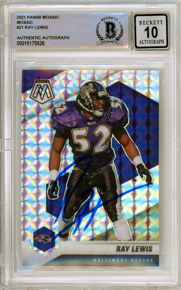 2021 Panini Mosaic Mosaic #21 Ray Lewis Baltimore Ravens BAS Auto 10