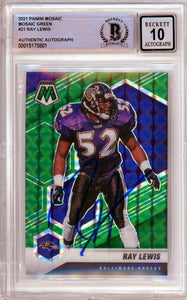 2021 Panini Mosaic Green #21 Ray Lewis Baltimore Ravens BAS Autograph 10