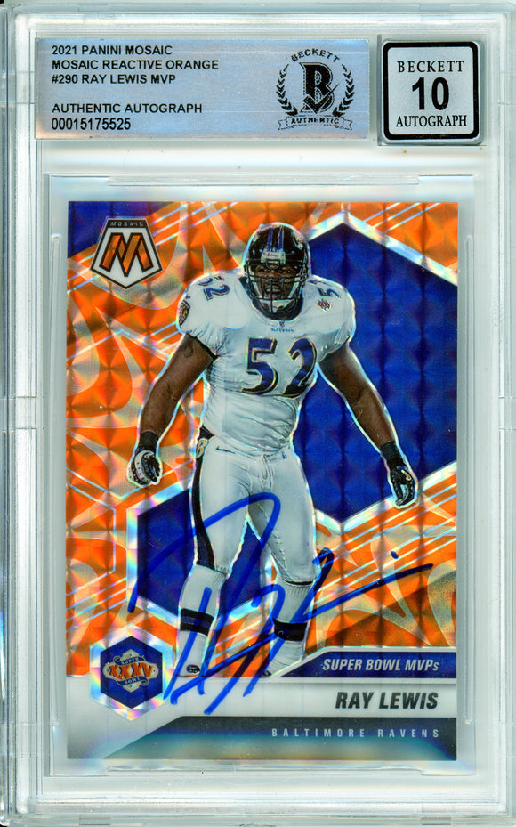 2021 Panini Mosaic MVP Orange Reactive #290 Ray Lewis Ravens BAS Autograph 10