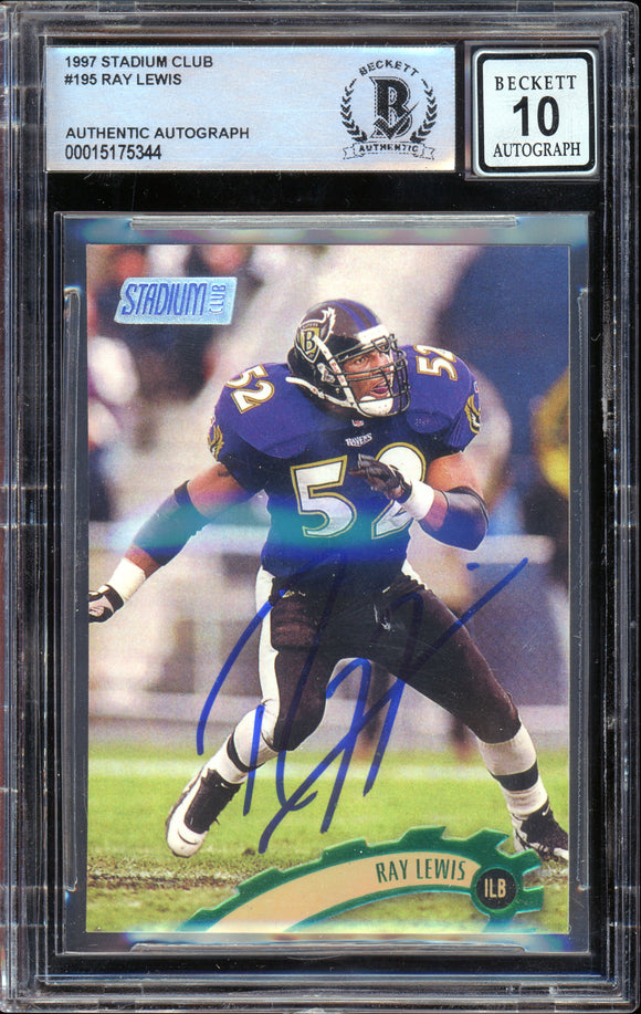 1997 Stadium Club #195 Ray Lewis Baltimore Ravens BAS Autograph 10