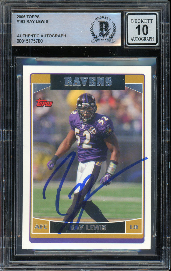 2006 Topps #163 Ray Lewis Baltimore Ravens BAS Autograph 10