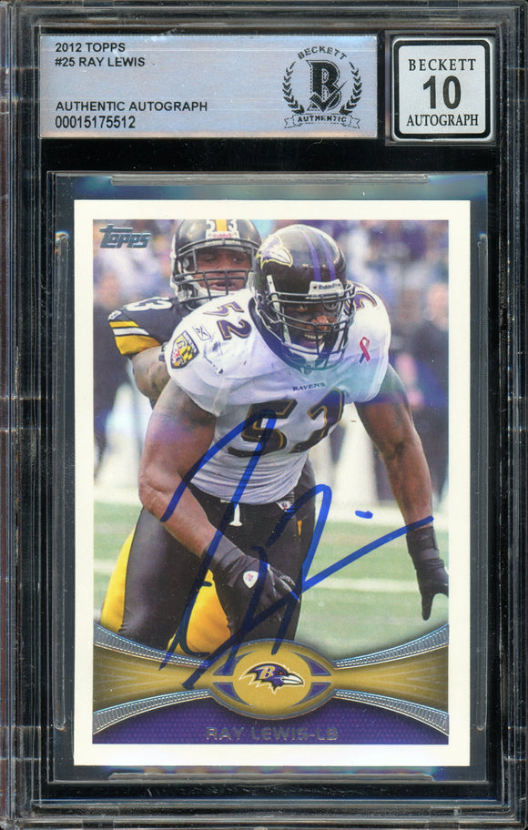 2012 Topps #25 Ray Lewis Baltimore Ravens BAS Autograph 10