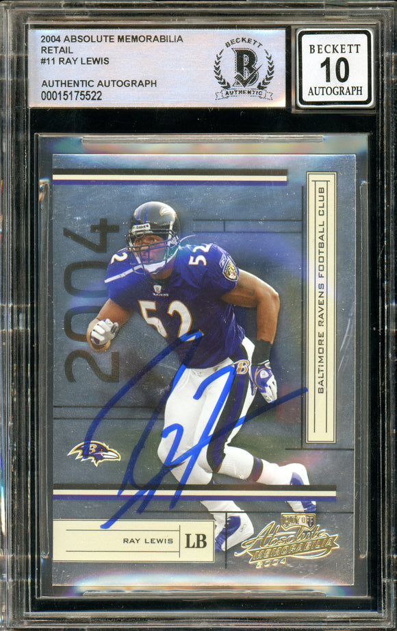 2004 Absolute Memorabilia Retail #11 Ray Lewis Ravens BAS Autograph 10