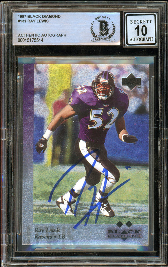 1997 Black Diamond #131 Ray Lewis Baltimore Ravens BAS Autograph 10