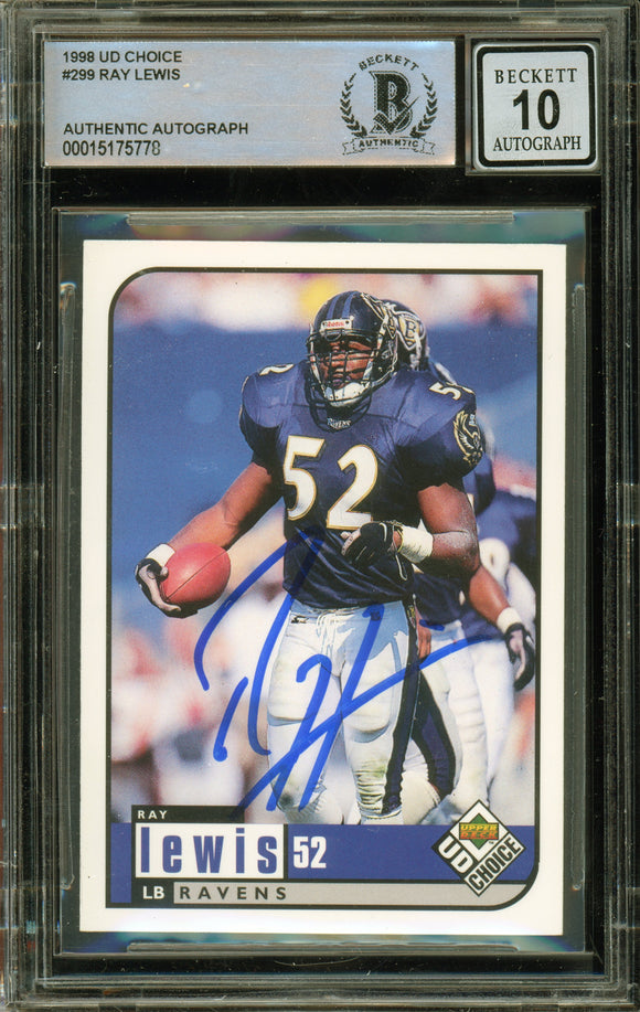 1998 UD Choice #299 Ray Lewis Baltimore Ravens BAS Autograph 10