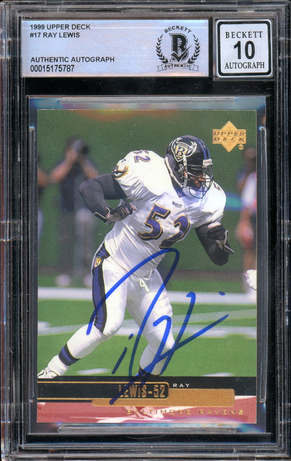 1999 Upper Deck #17 Ray Lewis Baltimore Ravens BAS Autograph 10