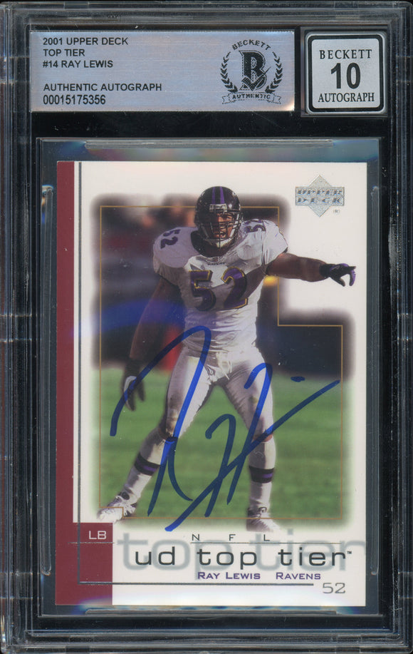 2001 Upper Deck Top Tier #14 Ray Lewis Baltimore Ravens BAS Autograph 10