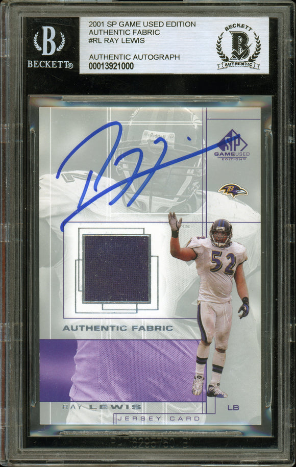 2001 SP Game Used Edition Authentic Fabric #RL Ray Lewis Ravens BAS Auto