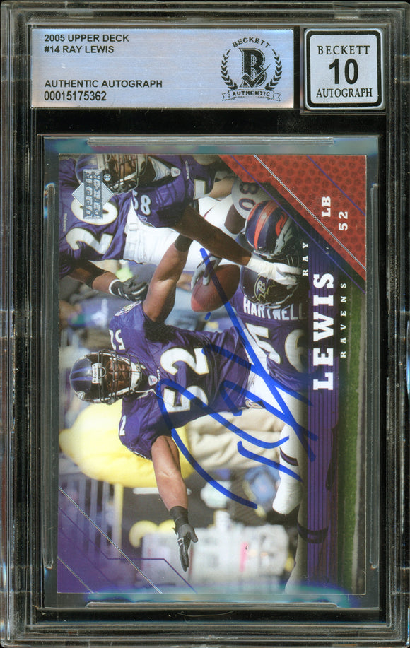 2005 Upper Deck #14 Ray Lewis Baltimore Ravens BAS Autograph 10