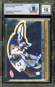 2001 Pacific Prism Atomic Die-Cut #13 Ray Lewis Ravens BAS Auto 10