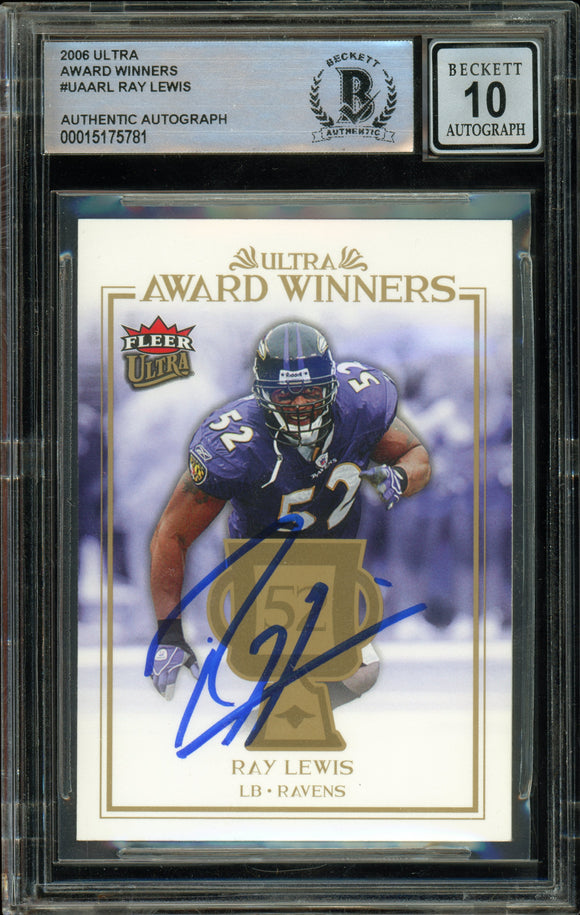 2006 Fleer Ultra Award Winners #UAA-RL Ray Lewis Ravens BAS Auto 10