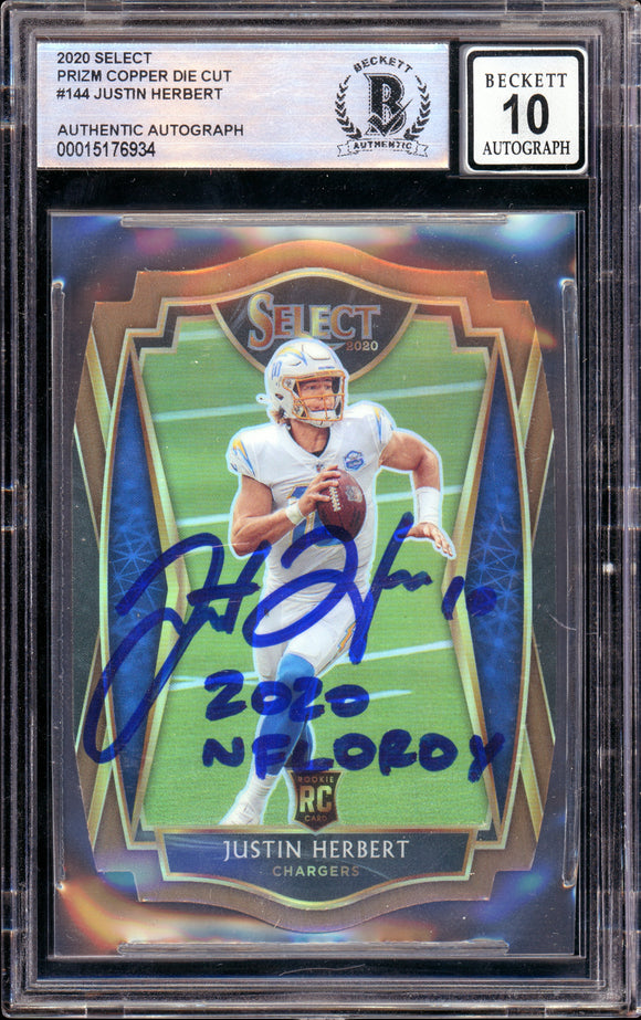 2020 Select Prizm Copper Die-Cut #144 Justin Herbert RC 348/355 Chargers BAS Autograph 10