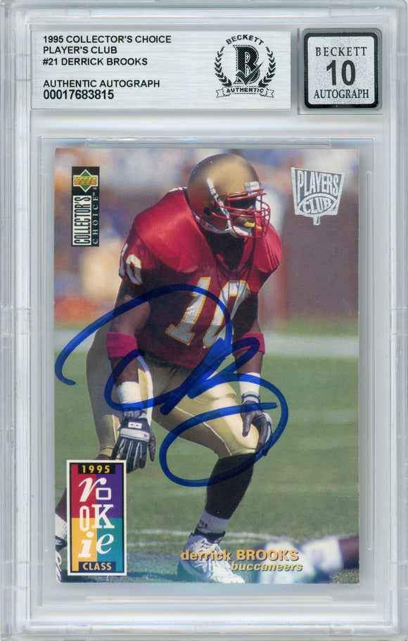 1995 Collector's Choice Player's Club #21 Derrick Brooks RC Bucs BGS Auto 10