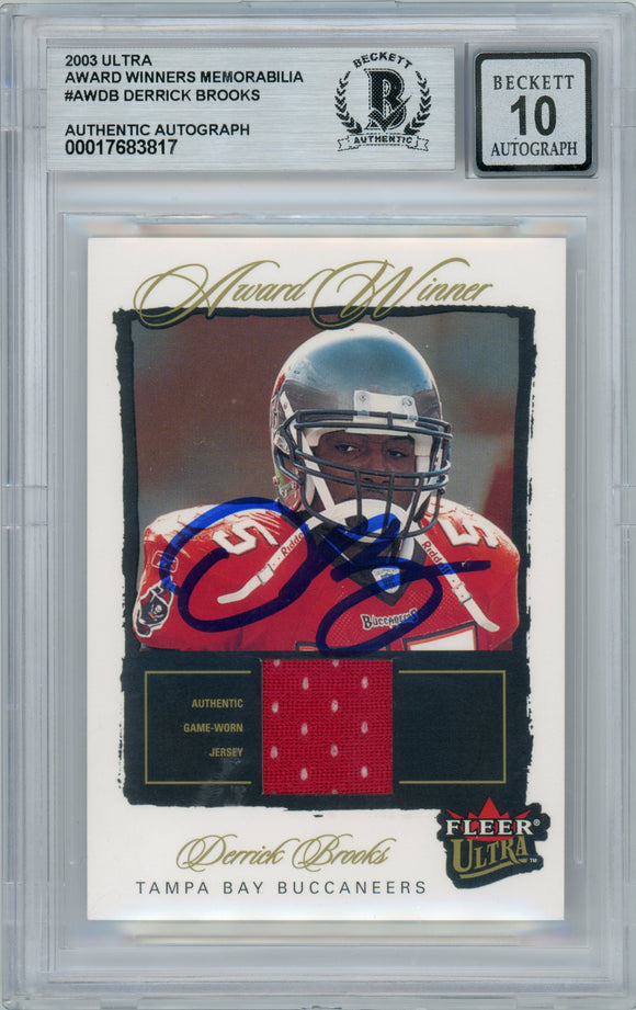 2003 Fleer Ultra Award Winner Memorabilia #AWDB Derrick Brooks Game Used BGS Auto 10