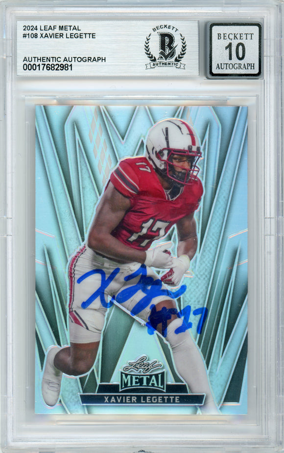 2024 Leaf Metal Silver #108 Xaiver Legette RC Panthers BGS Autograph 10