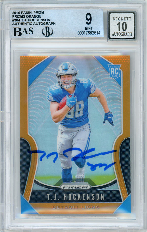 2019 Panini Prizm Orange #364 T.J. Hockenson RC /249 Lions BGS 9 Autograph 10