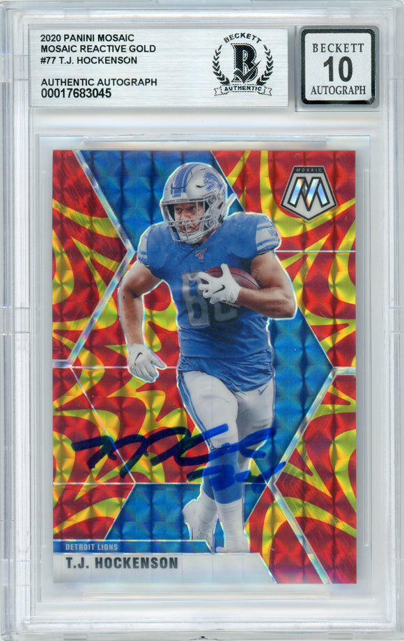 2020 Panini Mosaic Reactive Gold #77 T.J. Hockenson Lions BGS Autograph 10