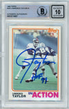 1982 Topps In Action #435 Lawrence Taylor RC w/ "HOF" Insc. Giants BGS Autograph 10