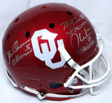 White, Owens, Sims Signed OU F/S Schutt Replica Helmet w/Insc - Beckett *Silver