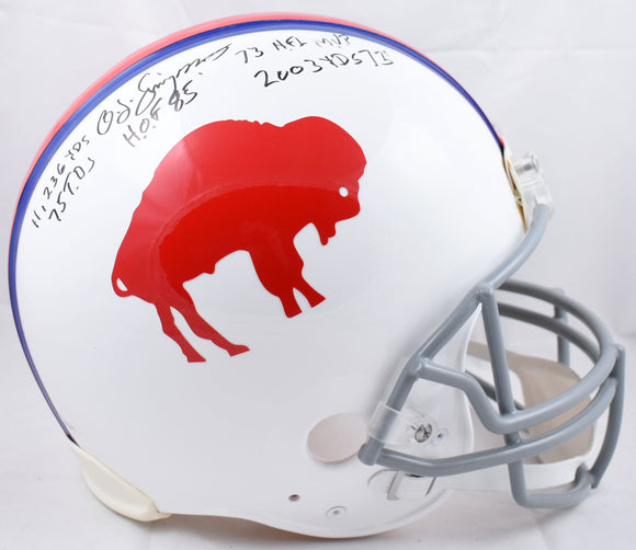 O.J. Simpson Autographed Bills F/S Authentic Helmet 5 inscriptions - JSA W