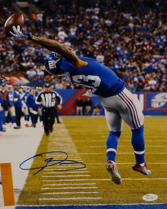 Odell Beckham Autographed 11x14 One Hand Catch Vertical Photo- JSA Witnessed
