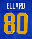 Henry Ellard Autographed Blue Pro Style Jersey W/ 3 Insc- JSA W Auth