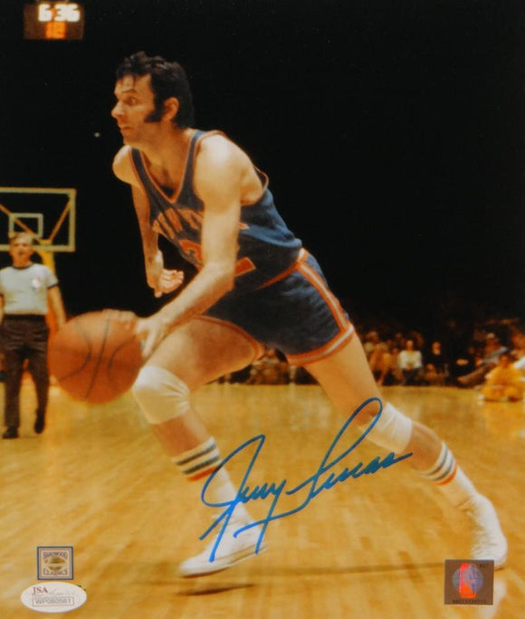 Jerry Lucas Autographed New York Knicks 8x10 Dribbling P.F. Photo- JSA W Auth