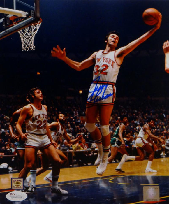 Jerry Lucas Autographed New York Knicks 8x10 Rebounding P.F. Photo- JSA W Auth