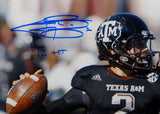 Johnny Manziel Autographed *Blue Texas A&M 8x10 Close Up Photo W/ HT- JSA W Auth