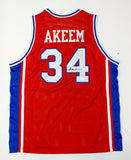 Akeem Olajuwon Autographed Red College Style Jersey- JSA Witnessed Authenticated
