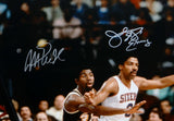 Magic Johnson Julius Erving Autographed 16x20 Boxing Out Photo- PSA/DNA Auth