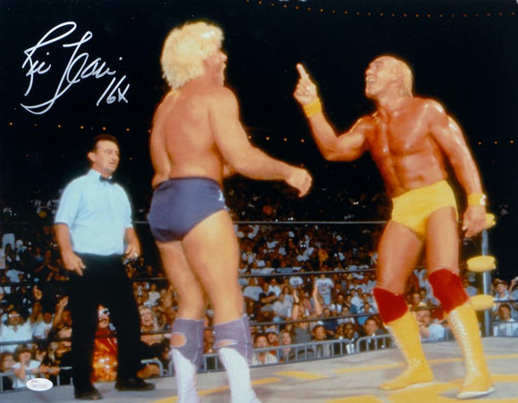 Ric Flair Autographed 16x20 Against Hulk Hogan Photo- JSA Witnessed Auth